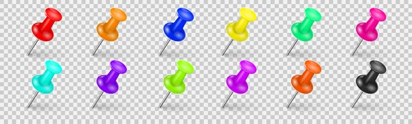 3d pin tack, pinned pushpin, stationery needle — Vector de stock