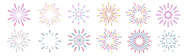 Firework colorful explosion for holidays flat set — Stockvektor