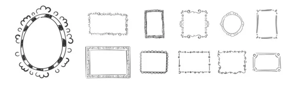 Ручні мальовані рамки, квадратні кордони, каракулі з писемністю — стоковий вектор