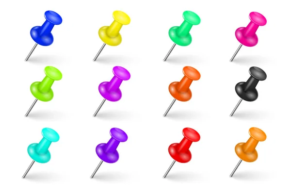 3d pin tack, pinned pushpin, stationery needle — Vector de stock