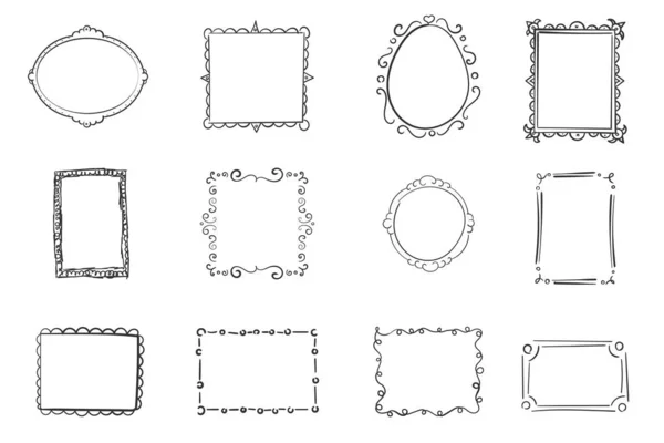 Hand drawn frames, square borders, scribble doodle — Stockvektor