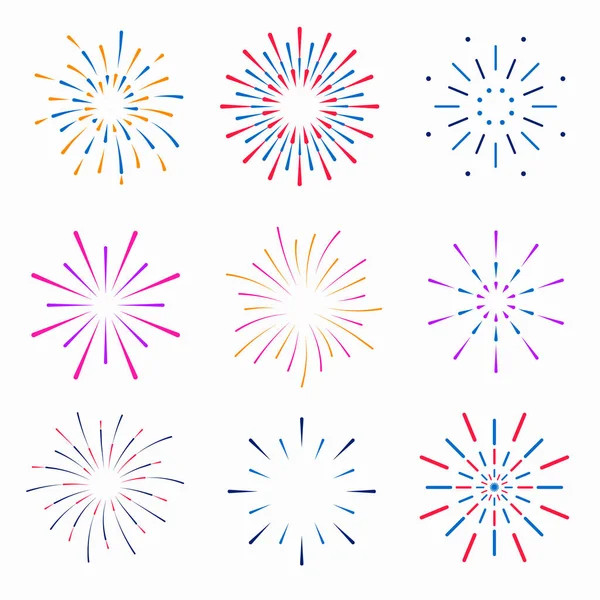 Firework colorful explosion for holidays flat set — Stockvector