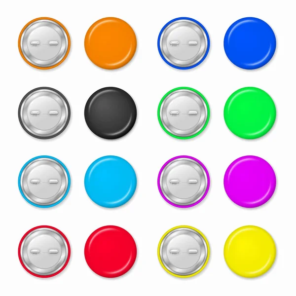 Pinback badges, pin buttons, circle tag, brooch — Stock Vector