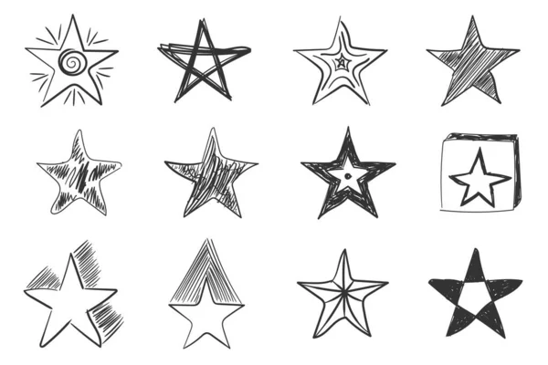 Ručně kreslený styl hvězdy, kresba čmáranice. — Stockový vektor