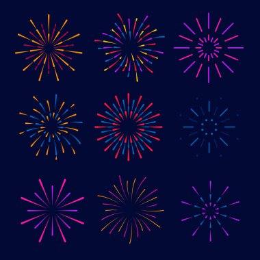 Tatil için düz set için havai fişek renginde patlama