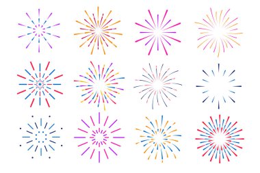 Tatil için düz set için havai fişek renginde patlama