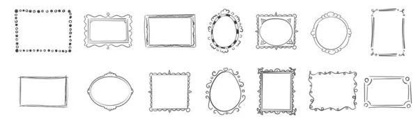 Hand drawn frames, square borders, scribble doodle — Image vectorielle