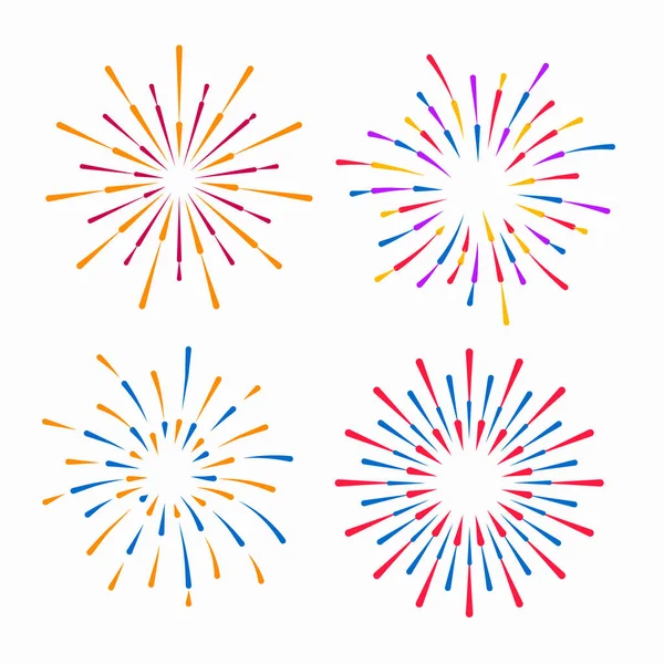 Firework colorful explosion for holidays flat set — Vettoriale Stock