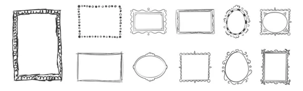 Hand drawn frames, square borders, scribble doodle — Vettoriale Stock