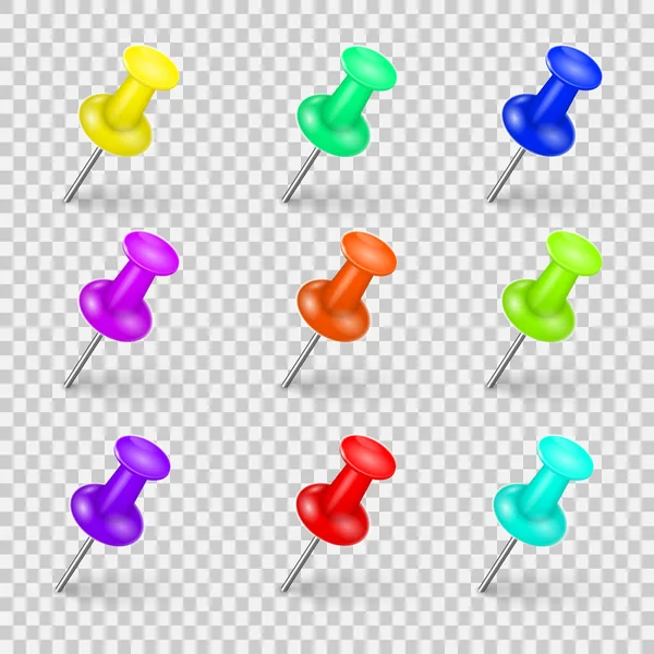 Realistic Colored Pointer Marker Pin Tack Pinned Board Pushpin Organized — Vector de stock