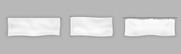 Empty Mockup White Textile Banner Folds Ropes Blank Waving Cotton —  Vetores de Stock