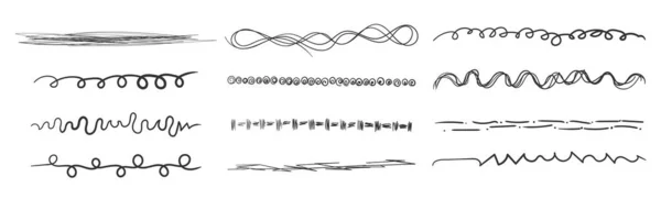 Set Handmade Lines Underlines Black Marker Grunge Brush Stroke Lines — Vector de stock