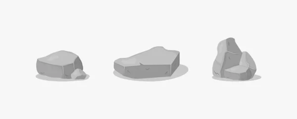 Gray stone pile, cartoon icons. Set of gray granite stones of various 3d shapes. Graphite rock, coal and rocks isolated on a white background.