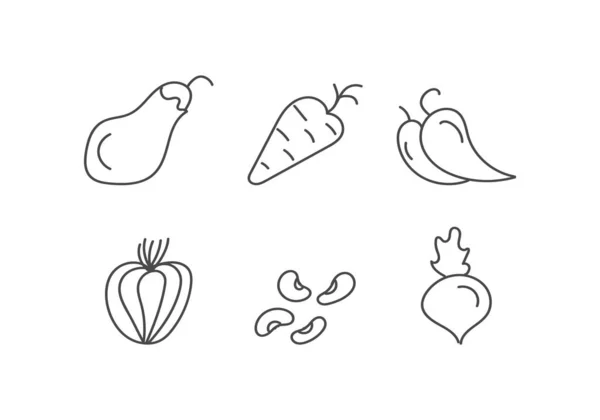 健康食品 平らな野菜のセット サラダニンジンブロッコリーポテトキノコ農業 手描きのドドル 編集可能なシームレスパターン — ストック写真