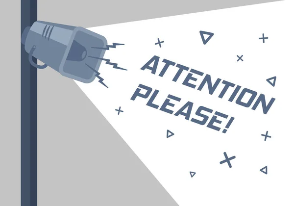 Attention Please Advertising Sign Megaphone Retro Megaphone Text Together Colored — Stock Photo, Image