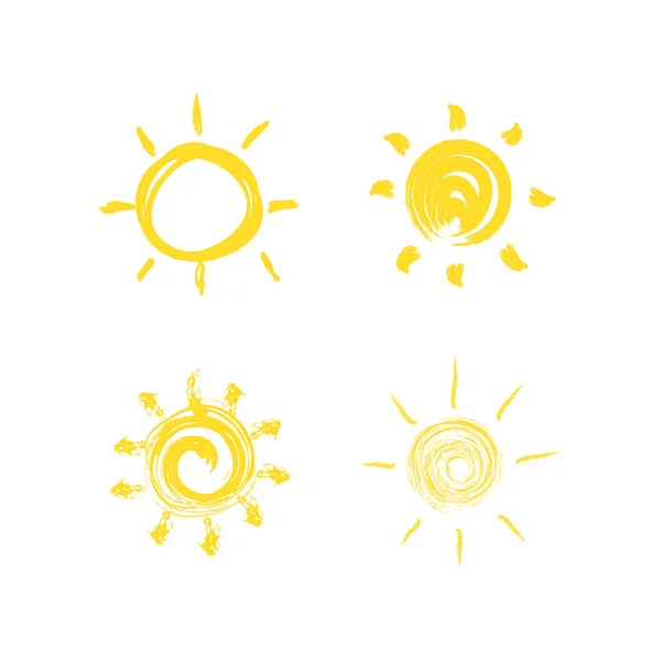 Set Yellow Suns Flat Design Isolated White Background Set Funny — Stock Photo, Image