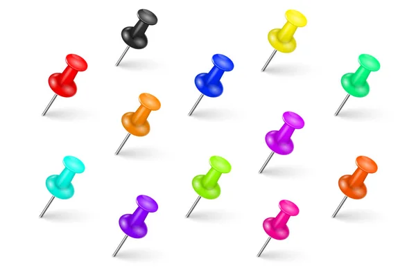 Realistic Colored Pointer Marker Pin Tack Pinned Board Pushpin Organized — Stockvektor