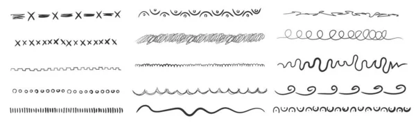 Set Handmade Lines Underlines Black Marker Grunge Brush Stroke Lines — Vector de stock