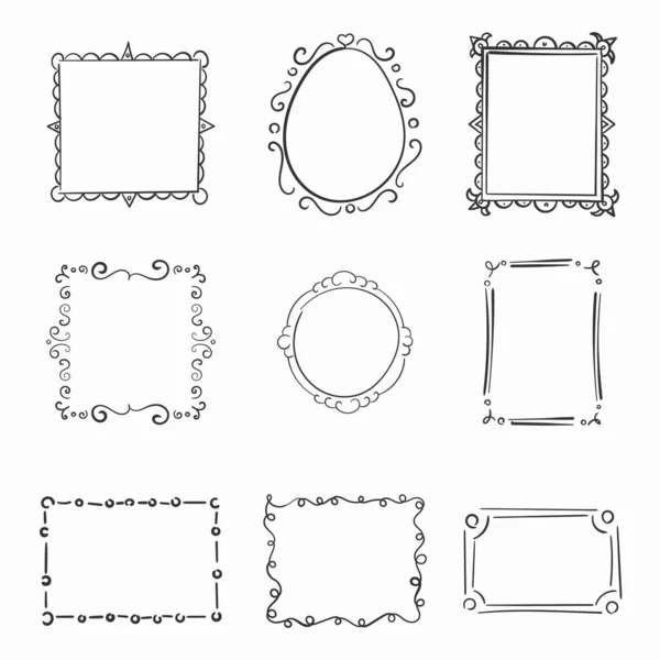 Hand Drawn Frames Square Borders Sketched Doodle Picture Frame Scribble — стоковый вектор