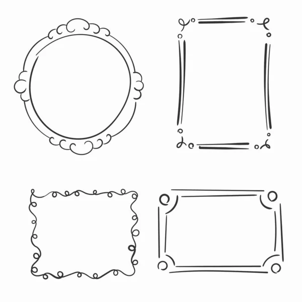 Hand Drawn Frames Square Borders Sketched Doodle Picture Frame Scribble — 스톡 벡터
