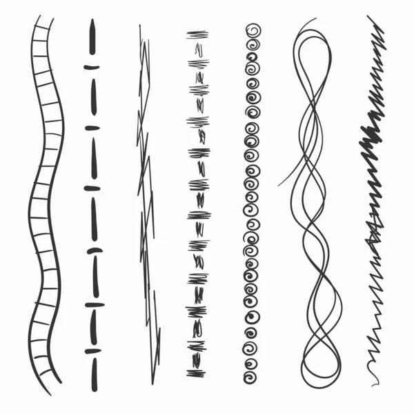 Set Handmade Lines Underlines Black Marker Grunge Brush Stroke Lines — Stok Vektör