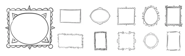 Hand Drawn Frames Square Borders Sketched Doodle Picture Frame Scribble — Vettoriale Stock