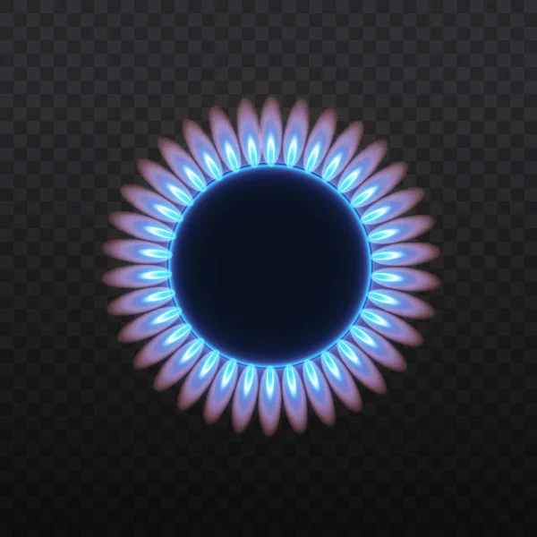 Realisztikus Gázégő Láng Kék Vagy Narancssárga Kerek Felülnézetből Földgáz Fényhatás — Stock Vector