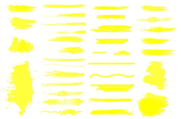 Ręcznie Narysowane Żółte Podkreślają Pociągnięcia Pióra Żółte Znaki Podkreślenia Nabazgrane — Wektor stockowy