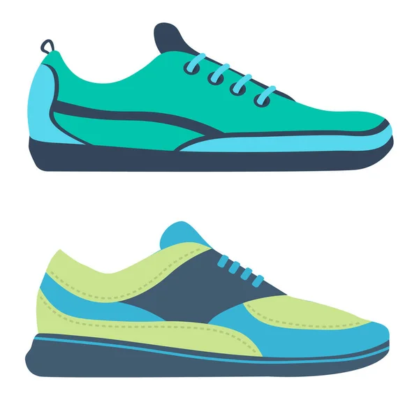 Coleção Tênis Sapatos Para Esporte Estilo Plano Sportwear Sapatilha Roupas —  Vetores de Stock