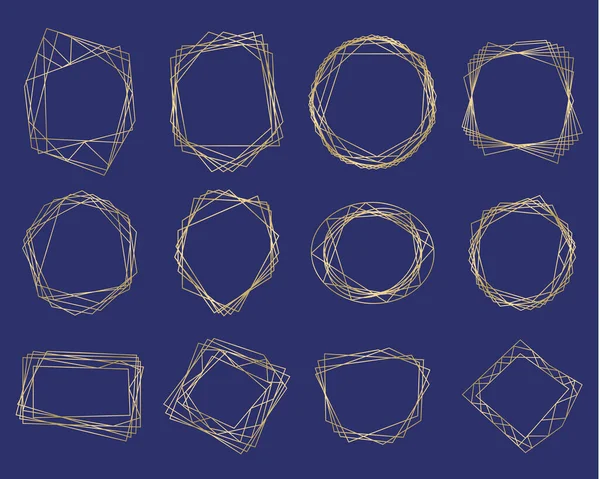 几何多面体 艺术装饰风格的婚宴装饰 现实的3D金多边形框架细线 几何框架的黄金采集 装饰线的边界 — 图库矢量图片