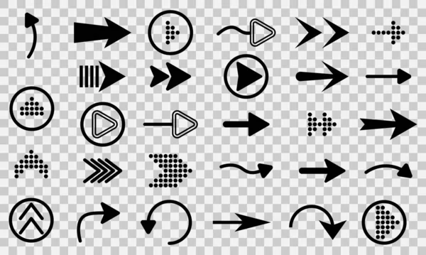Directional Arrow Flat Style Isolated Transparent Background Set Different New — Archivo Imágenes Vectoriales