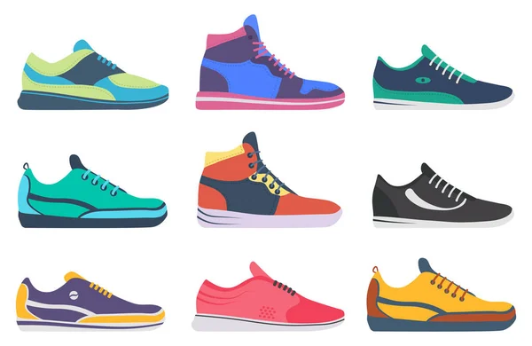 Συλλογή Sneakers Και Αθλητικά Παπούτσια Flat Στυλ Αθλητικά Αθλητικά Παπούτσια — Διανυσματικό Αρχείο