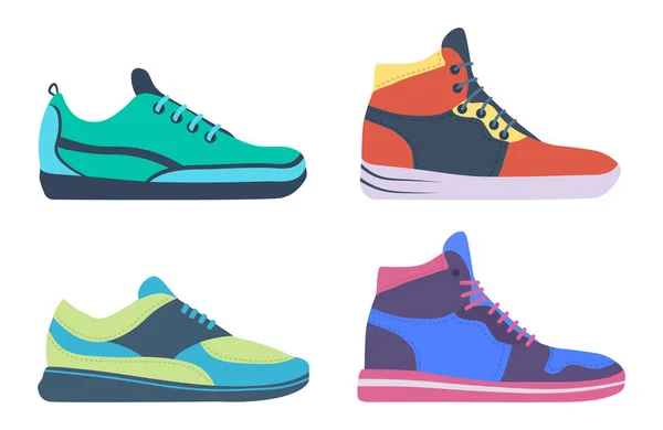 Collectie Sneakers Schoenen Voor Sport Platte Stijl Sportschoenen Sneaker Dagelijkse — Stockvector