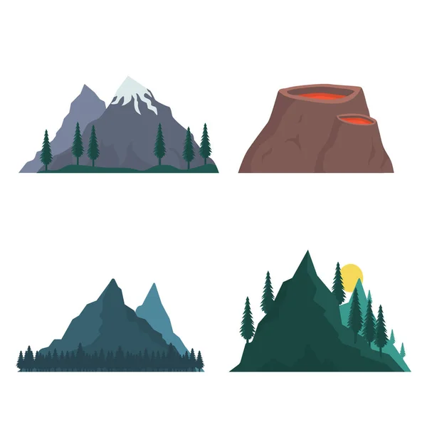 Various Mountains Many Vector Illustrations Nature Landscape Volcano Hilltops Iceberg —  Vetores de Stock