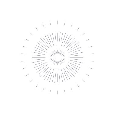 Set of vintage hand drawn sunburst, sun rays design elements, explosion black rays. Bursting rays sunrise firework starburst burst for logotype, emblem, logo, tag, stamp, banner. Vector illustration.