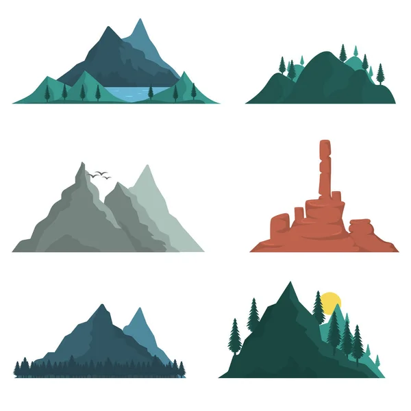 Various Mountains Many Vector Illustrations Nature Landscape Volcano Hilltops Iceberg — Wektor stockowy