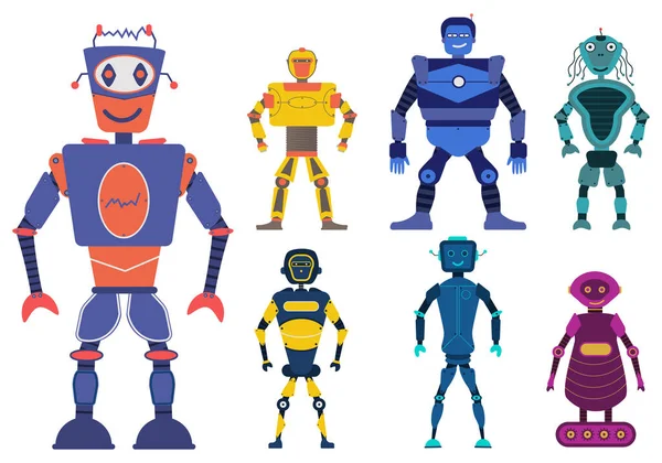 Роботы Милые Персонажи Трансформатор Андроиды Ретро Набор Мультяшных Игрушек Характер — стоковый вектор