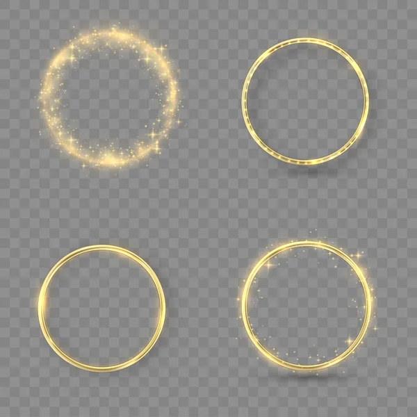 透明な背景に輝くライトと金の輝きとゴールドの結婚指輪 照明効果と反射と黄金の金属リング 女性のための美しい ベクトル図 Eps — ストックベクタ