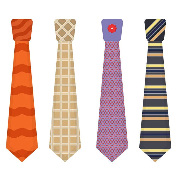 Men Accessories Ties Fashioned Set Various Colored Ties Isolated White — Archivo Imágenes Vectoriales