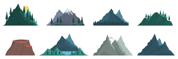 Various Mountains Many Vector Illustrations Nature Landscape Volcano Hilltops Iceberg — Image vectorielle