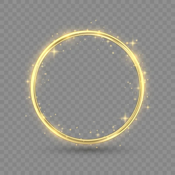 Золотые Обручальные Кольца Светящимися Огнями Золотыми Блестками Прозрачном Фоне Золотое — стоковый вектор