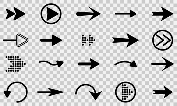 Спрямовані Стрілки Плоский Стиль Ізольовані Прозорому Фоні Набір Чорних Стрілок — стоковий вектор