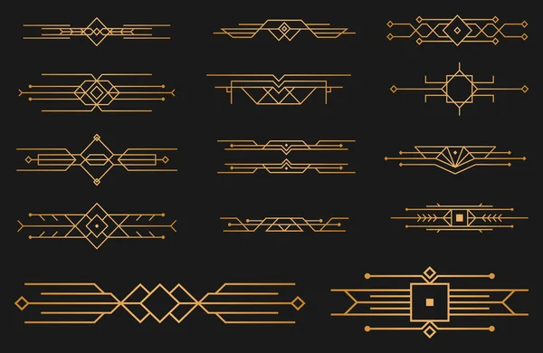 Art deco çerçeve ve sınır süsü seti. Geometrik altın kaplama çerçeve, altın çerçeveler, antika zarif tasarım seti. Altın Japon deseni. Lüks dekoratif tasarım elementleri. Vektör illüstrasyonu.