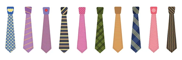 Men Accessories Ties Fashioned Set Various Colored Ties Isolated White — Stok Vektör