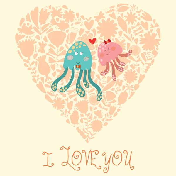 Linda invitación de boda con medusas . — Vector de stock