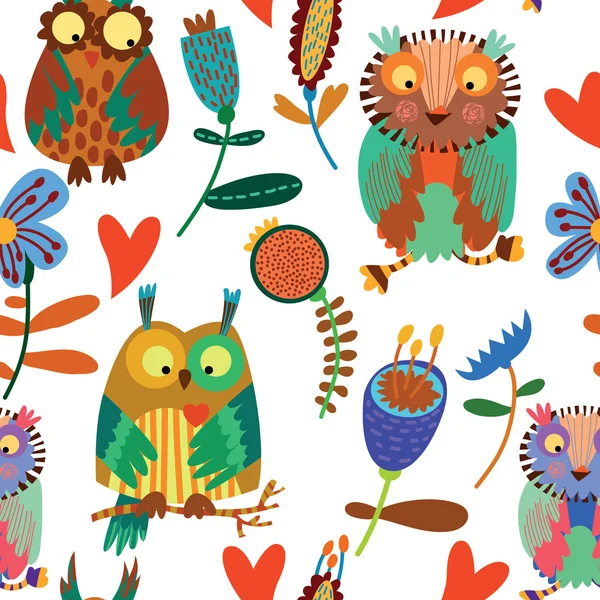 Cute seamless pattern  with owls — Stock Vector