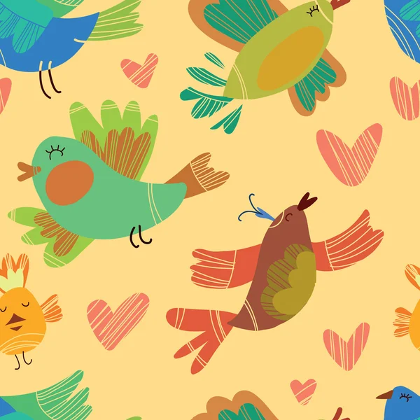 Patrón inconsútil de aves de primavera . — Vector de stock