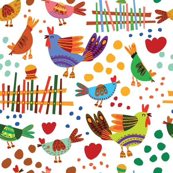 Seamless pattern with cute chickens. — Stock Vector