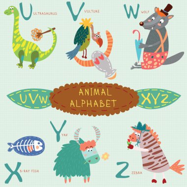 çok şirin alphabet.u, v, w, x, y, z harfleri.