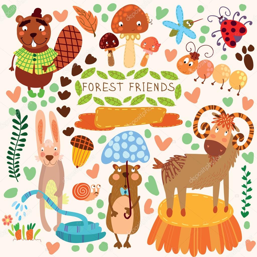 Vector Set of Cute Woodland and Forest Animals.Gopher,beaver, go